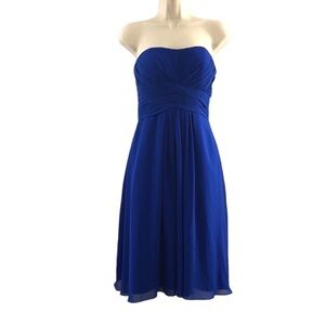 Bill Levkoff Blue Strapless Bridesmaid Dress Womens 2 Pleated A Line